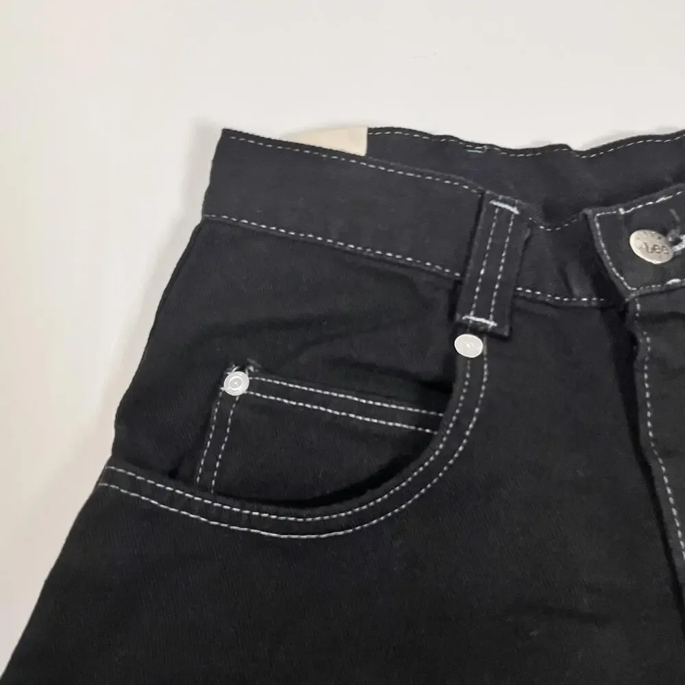 Lee Pipes Jeans Youth Medium Black Double Black Wide Leg Carpenter Y2K Skate